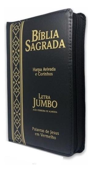 Imagem de - Bíblia Com Ziper Com Letra Jumbo Preta Evangélica Gospel Luxo