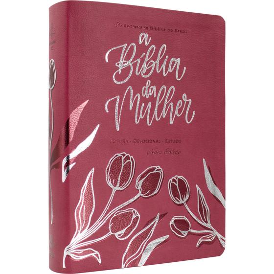 Imagem de Bíblia da Mulher Nova Edição ARC Aston Rosa Tulipa Letra Grande material sintético Letterings em Salmos Espaço p/ anotações