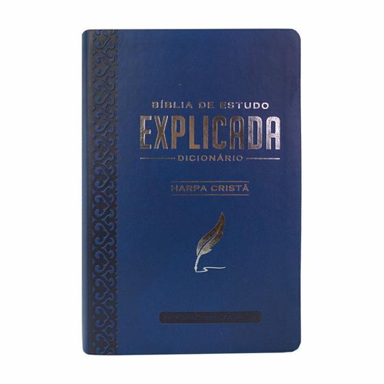 Imagem de Biblia de estudo explicada media luxo harpa crista azul