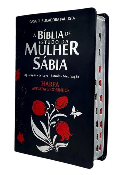 Imagem de Bíblia De Estudo Mulher Sábia Letra G Tulipa Capa Preta Harp