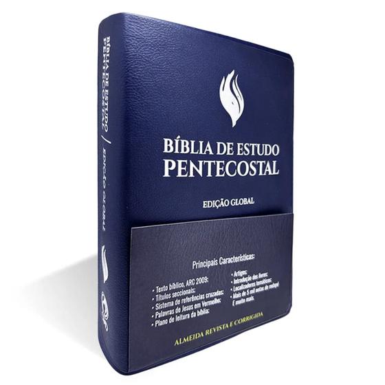 Imagem de Bíblia de Estudo Pentecostal Edição Global - ARC - Letra Grande - Capa Luxo Azul