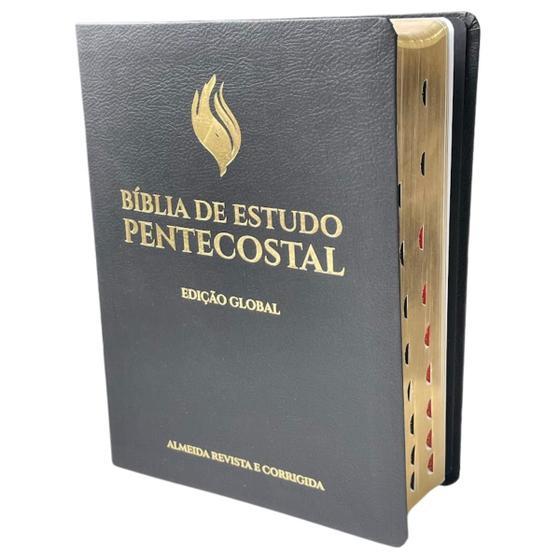 Imagem de Bíblia de Estudo Pentecostal Letra Grande Global ÍNDICE ARC Almeida Revista Corrigida Palavras de Jesus em Vermelho CPAD