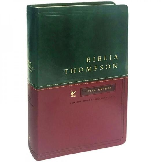 Imagem de Bíblia de Estudo Thompson  AEC  Letra Grande  Luxo  Capa Verde e Vinho - Editora vida