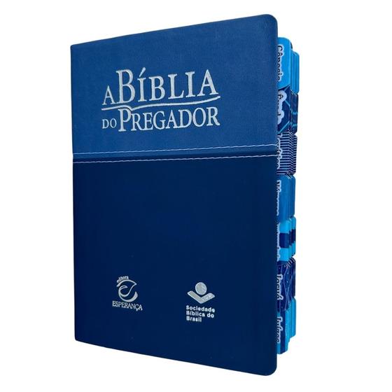 Imagem de Biblia do Pregador media Azul com abas coladas  com estudos