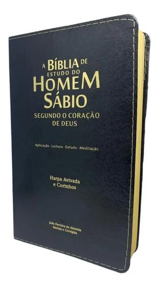 Bíblia Estudo Masculino Homem Sábio Harpa Indice Preta CPP Menor preço em Bíblia Estudo Masculino Homem Sábio Harpa Indice Preta CPP