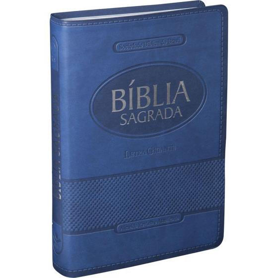 Imagem de Bíblia Evangélica Masculina Letra Gigante Capa Sintético Azul com Índice Lateral