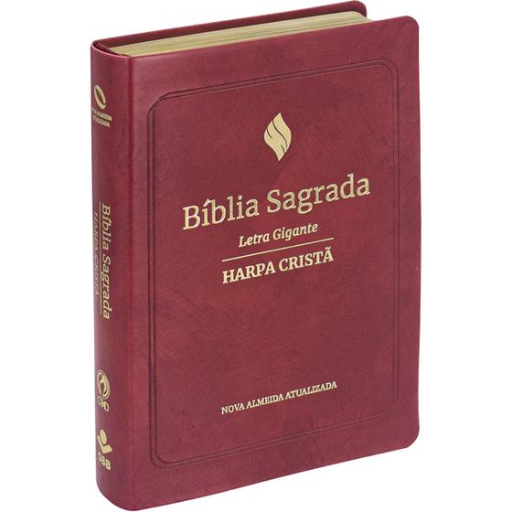 Imagem de Biblia grande naa harpa cristã luxo letra gigante vinho nova almeida atualizada