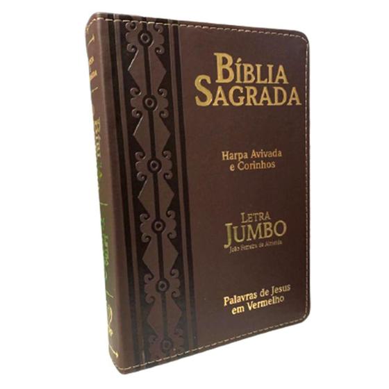 Imagem de Bíblia Jumbo Letra Extra Gigante com Harpa - Palavras de Jesus em Vermelho - Cor: Marrom Luxo - CPP Editora