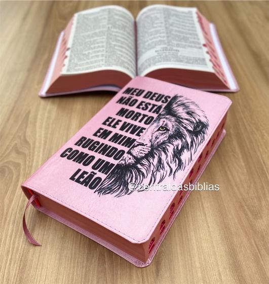 Imagem de Biblia Leão rosa frase Letras Grandes Evangélica Com Harpa E Corinhos Indice digital
