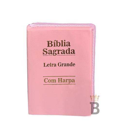 Imagem de Biblia Letra Grande Rosa Com Harpa Zíper 12x16cm