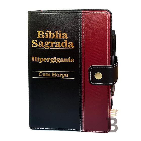 Bíblia Letra Hipergigante Botão Preta C/vinho C/ Harpa Menor preço em Bíblia Letra Hipergigante Botão Preta C/vinho C/ Harpa