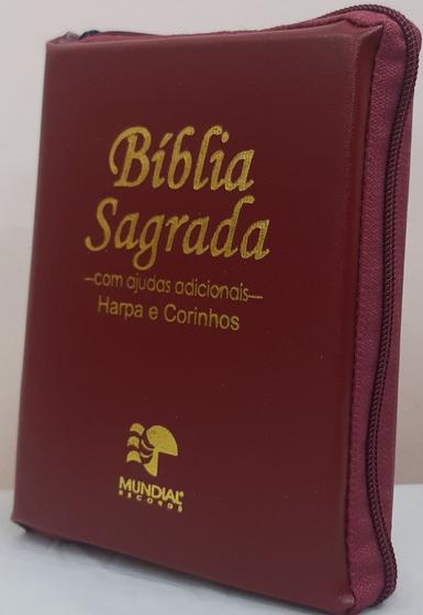 Imagem de Bíblia media com harpa - capa com ziper vinho