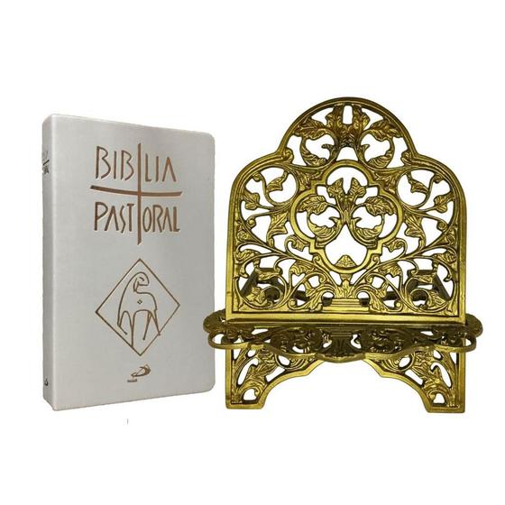 Imagem de Bíblia Nova Pastoral Colorida Capa Dura Luxo e Suporte Decorativo apoio Bíblia e Livros Kit Católico Catequese oração