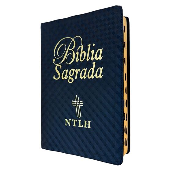 Imagem de Biblia NTLH preto xadrez couro Linguagem de hoje com indice digital SBB