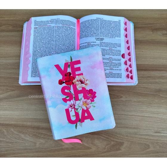 Imagem de Bíblia Pequena Yeshua céu com harpa e índice digital ARC