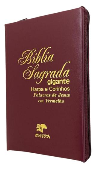 Imagem de Bíblia Popular Ed Promessas Letra Gigante Com Harpa E Palavras De Jesus Em Vermelho Capa Ziper Vinho