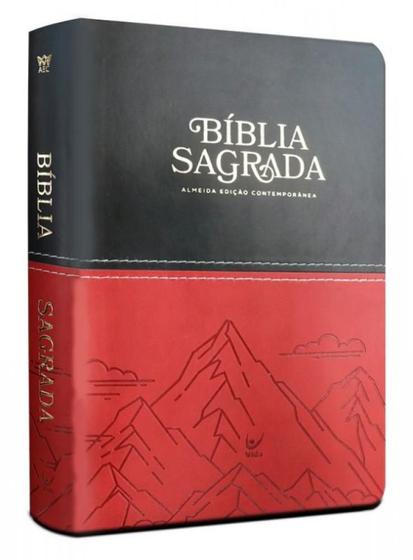 Imagem de Bíblia Sagrada AEC  Letra Gigante  Capa PU  Preta e Vermelho Montanhas  EDITORA VIDA