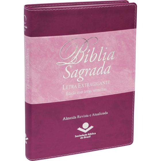 Imagem de Bíblia Sagrada  Almeida Revista e Atualizada  Letra ExtraGigante  Capa Uva e Rosa - Editora sbb