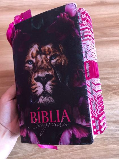 Imagem de bíblia sagrada arc com abas adesivas já coladas marca paginas glitter ref:leaodalila