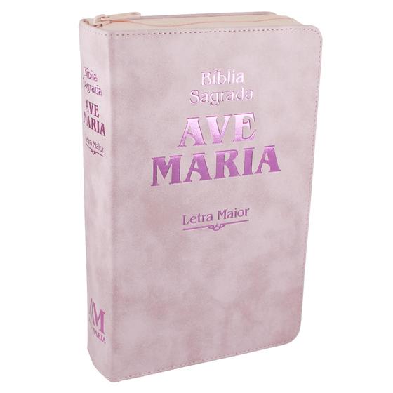 Imagem de Biblia Sagrada Ave Maria Ziper Rosa Letras Maior