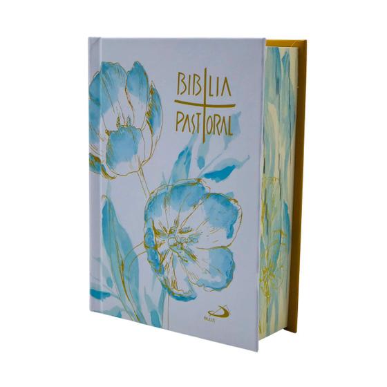 Imagem de Bíblia Sagrada Católica Pastoral Bolso Capa Dura Floral Azul