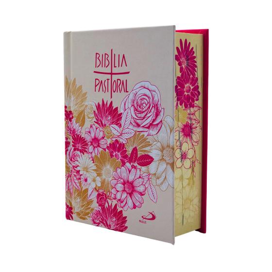 Imagem de Bíblia Sagrada Católica Pastoral Bolso Capa Dura Floral Rosa