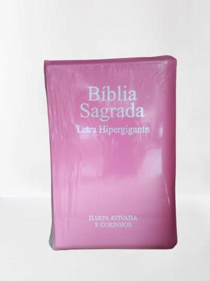 Imagem de Bíblia Sagrada com Harpa Avivada e Corinhos  ARC  Letra Hipergigante  C/ Índice Capa PINK ZÍPER