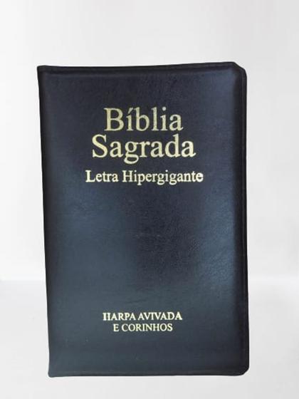 Imagem de Bíblia Sagrada com Harpa Avivada e Corinhos  ARC  Letra Hipergigante  C/ Índice Capa PRETA ZÍPER