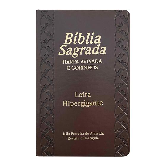 Imagem de Bíblia Sagrada com Harpa Avivada e Corinhos  ARC  Letra Hipergigante  C/ Índice Capa PU Marrom