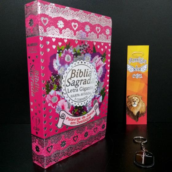 Imagem de Bíblia sagrada delicada mulher laminada pink sc kt