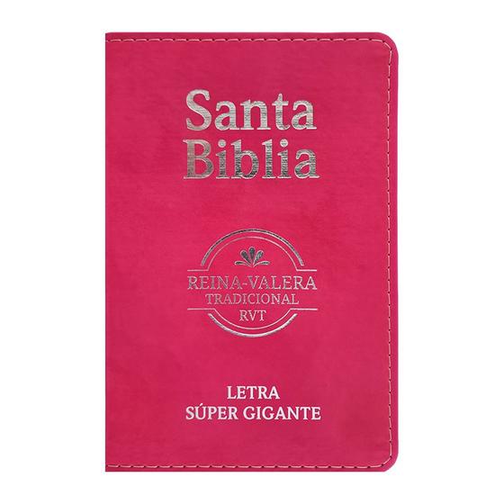 Imagem de Bíblia Sagrada em Espanhol Reina Valera Tradicional  Letra SuperGigante  Couro  Fucsia