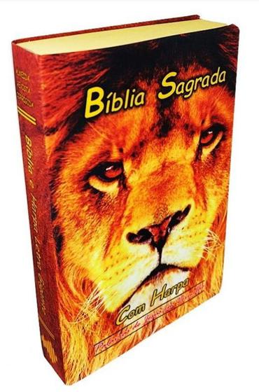 Imagem de Biblia Sagrada Evangélica Leão Dourado Feminina Masculina Letra Grande Harpa