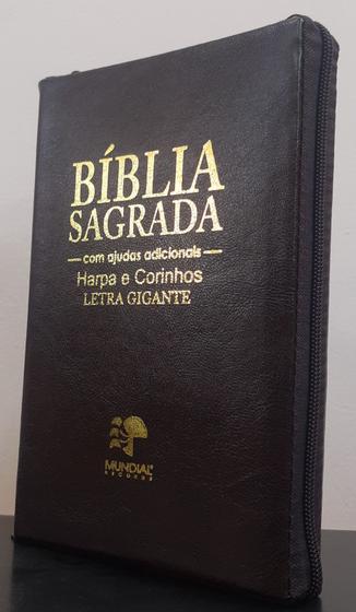Imagem de Biblia Sagrada Evangelica Letra Gigante Com Harpa - Capa Com Ziper Café