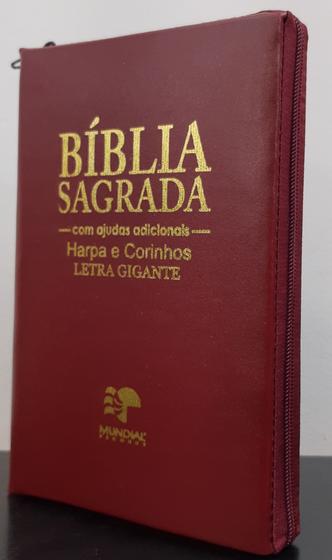Imagem de Bíblia Sagrada Evangelica Letra Gigante Com Harpa - Capa Com Ziper Vinho