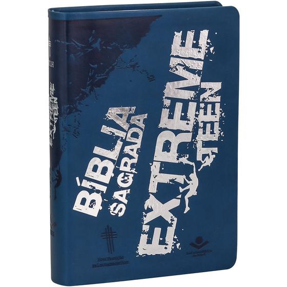 Imagem de Bíblia Sagrada Extreme Teen Média Evangélica Cultura Jovem Adolescente NTLH Capa Azul Flexível PU