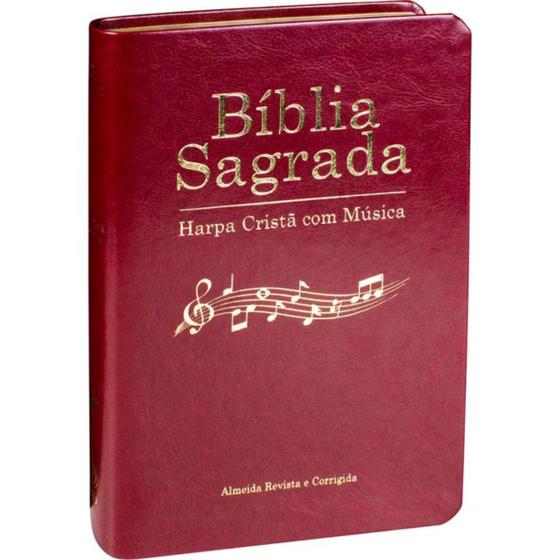 Imagem de Bíblia Sagrada Harpa Cristã com Música partituras Capa Luxo Vinho Nobre e Beiras douradas - 640 hinos para culto público