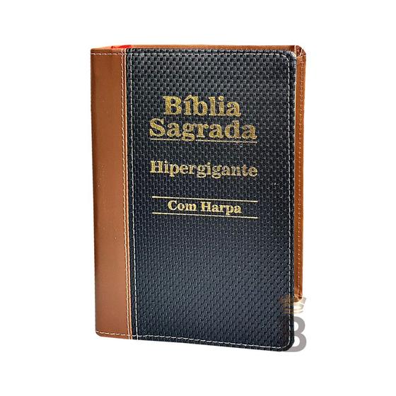 Imagem de Biblia Sagrada Hipergigante Bicolor Caramelo e Preto C/ Harpa RC
