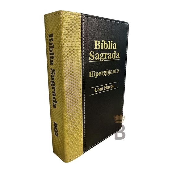 Imagem de Biblia Sagrada Hipergigante Bicolor Dourado e Preta C/ Harpa RC