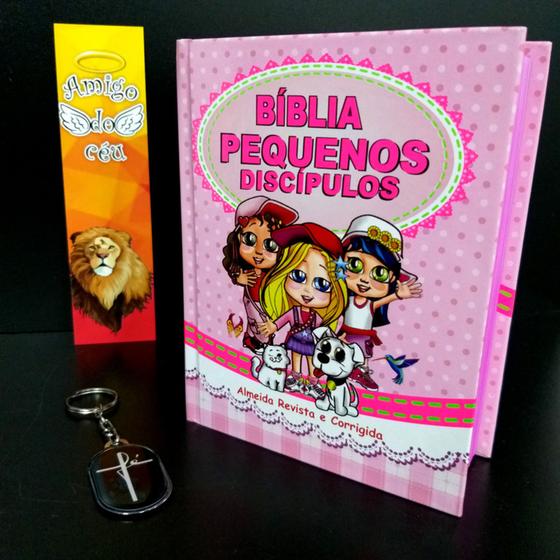 Imagem de Biblia sagrada infantil crianças garota discipulos rosa kit