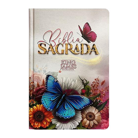 Imagem de Bíblia Sagrada King James Atualizada  Slim  Letra Normal  Capa Dura  Flores e Borboletas