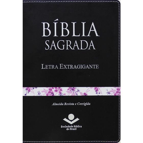Imagem de Bíblia Sagrada Letra Extra Gigante - Preta/Flores