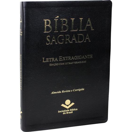 Imagem de Bíblia sagrada letra extragigante com índice digital - couro bonded preto: almeida revista e corrigida (arc) com letras vermelhas