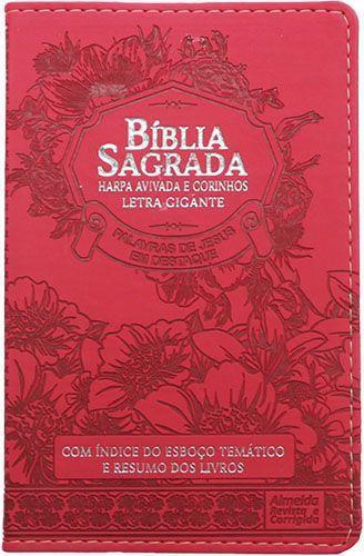 Imagem de Bíblia Sagrada Letra Gigante C/Harpa e Palavras de Jesus em Destaque - Floral Vermelha