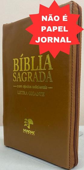 Imagem de Bíblia sagrada letra gigante capa com ziper caramelo