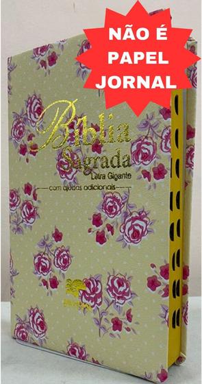 Imagem de Bíblia sagrada letra gigante - capa luxo floral amarela - Mundial Records