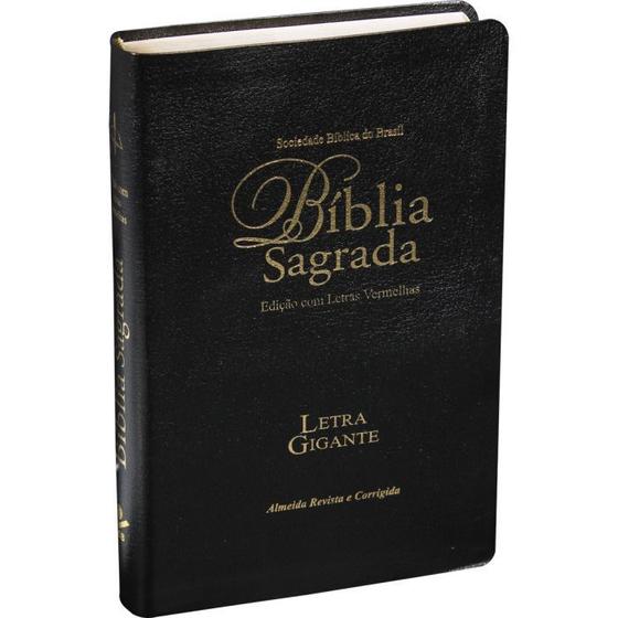 Imagem de Bíblia sagrada letra gigante com índice digital - couro bonded preta: almeida revista e corrigida (arc) com letras vermelhas