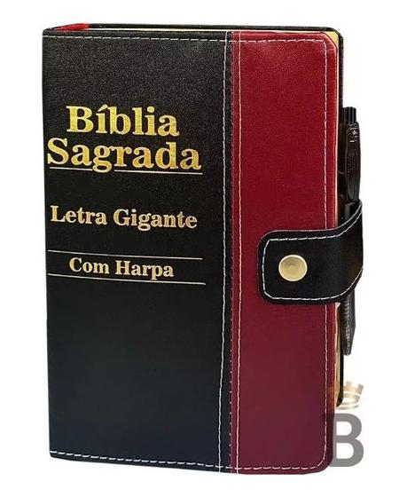 Imagem de Bíblia Sagrada Letra Gigante Harpa Porta Caneta Preta Vinho