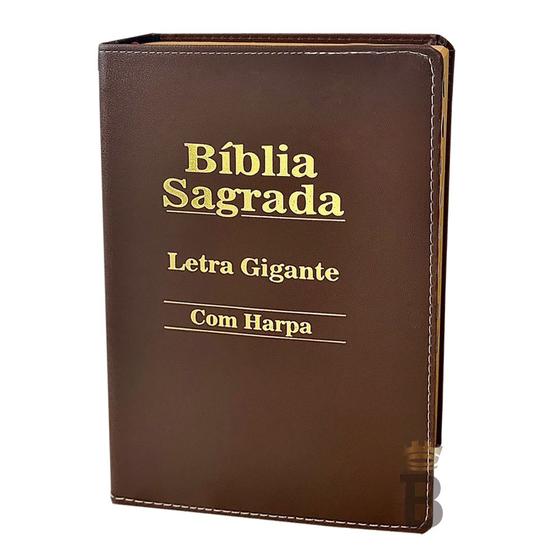 Imagem de Bíblia Sagrada Letra Gigante Luxo C/ Harpa Marrom