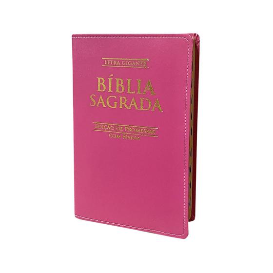 Imagem de Bíblia Sagrada Letra Gigante Luxo C/ Harpa Pink - 14x21cm