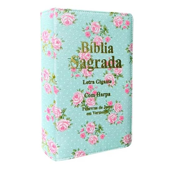 Imagem de Biblia Sagrada Letra Gigante Luxo Popular - Floral Verde - Com Harpa - Mulher - RC